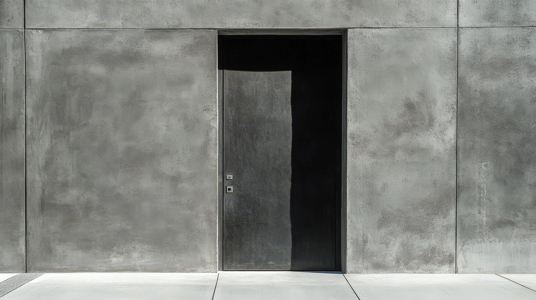 A door is open on a concrete wall photo