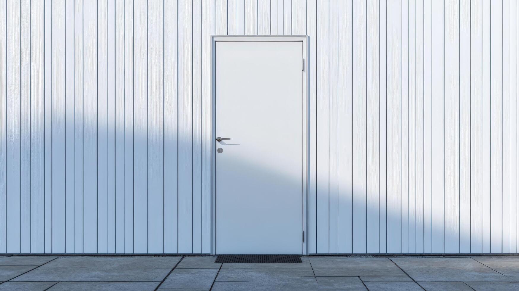A white door is open on a wall photo