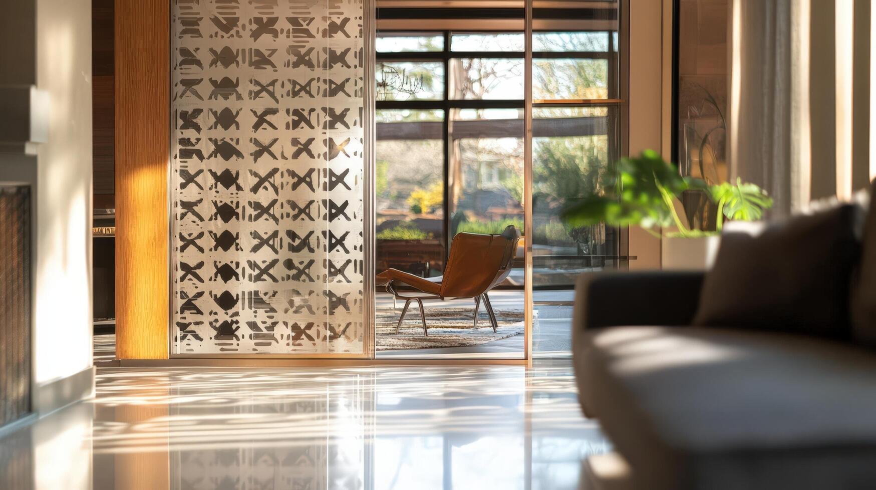 A living room with a couch and a window photo