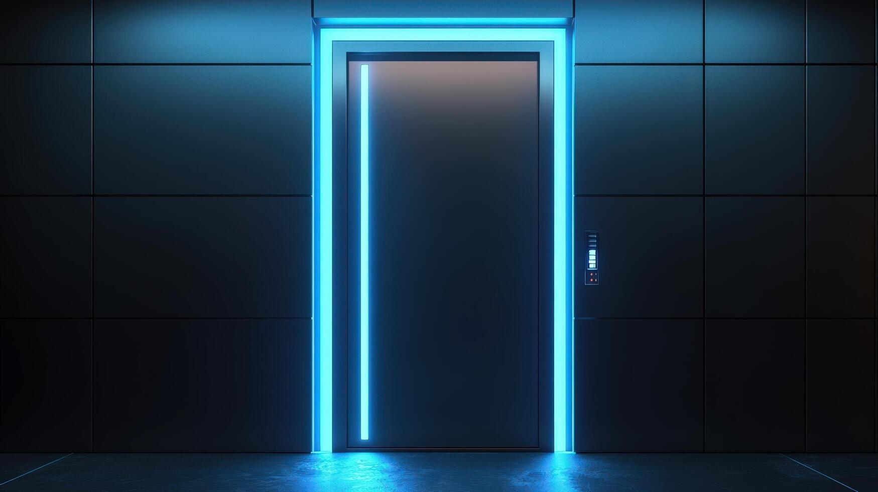 An open door with neon lights photo