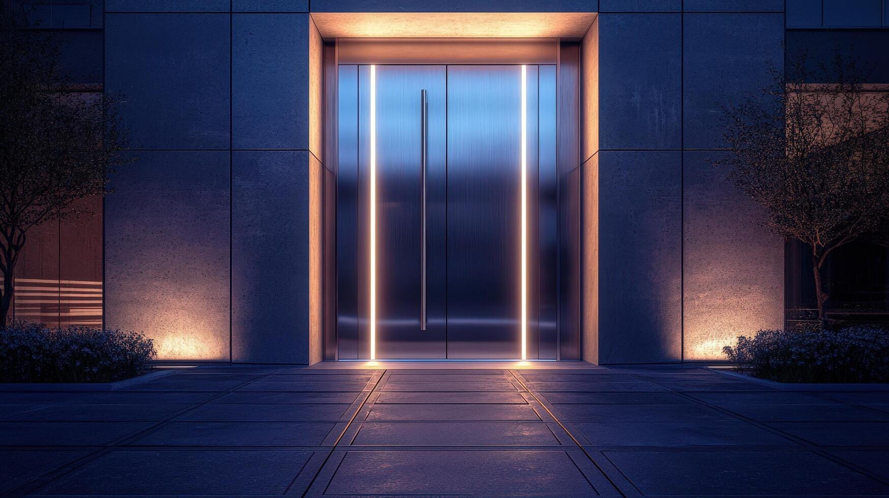 An elevator is lit up at night photo