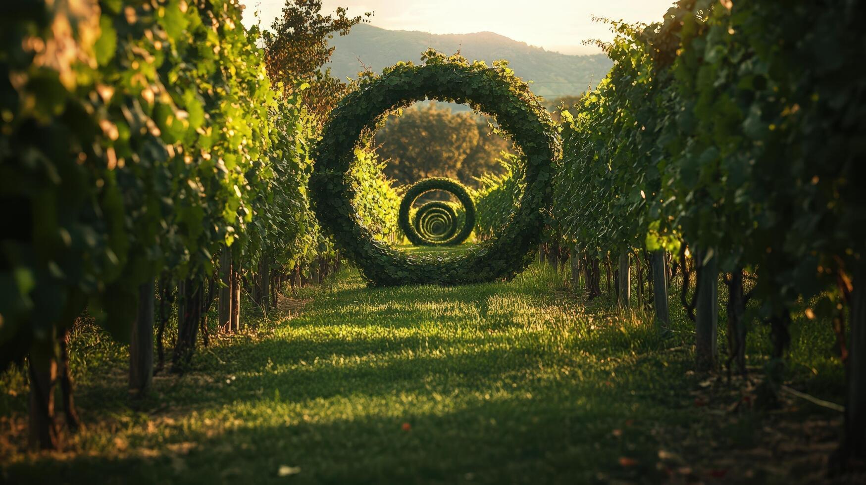 A circular path through a vineyard with a circular shape photo
