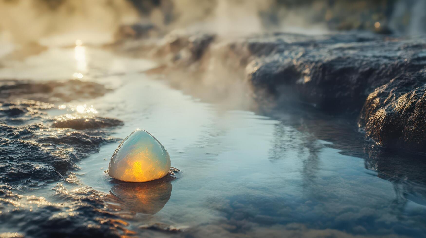 A white egg sitting in a pool of water photo