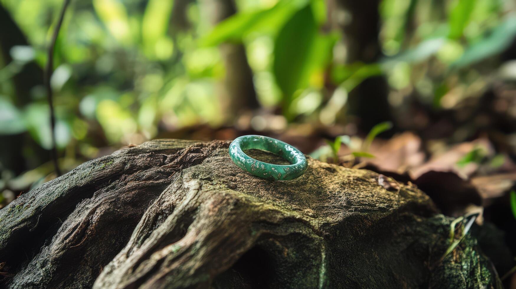 A ring sitting on top of a tree stump photo