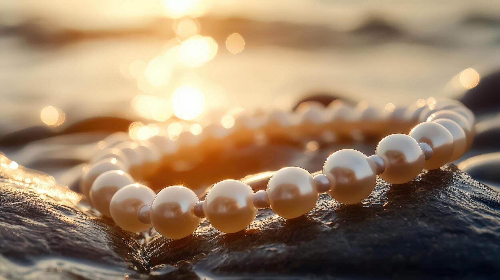A bracelet with pearls on a rock photo