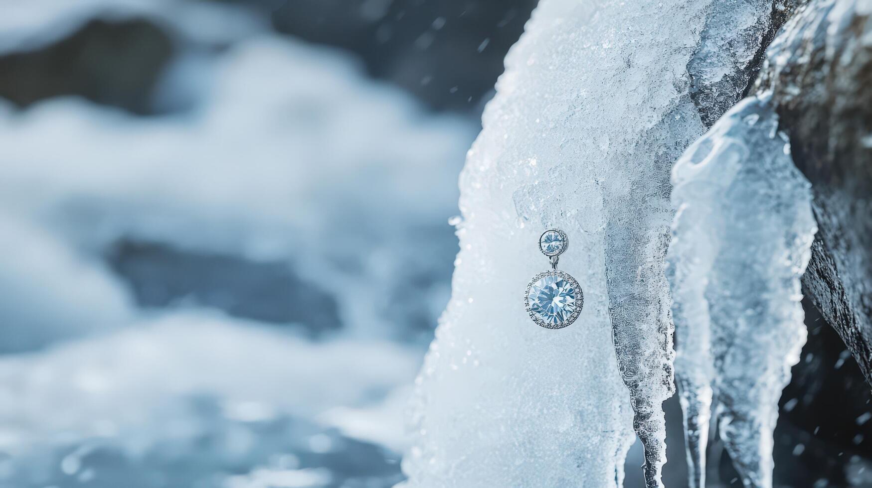 A blue diamond is hanging from a waterfall photo