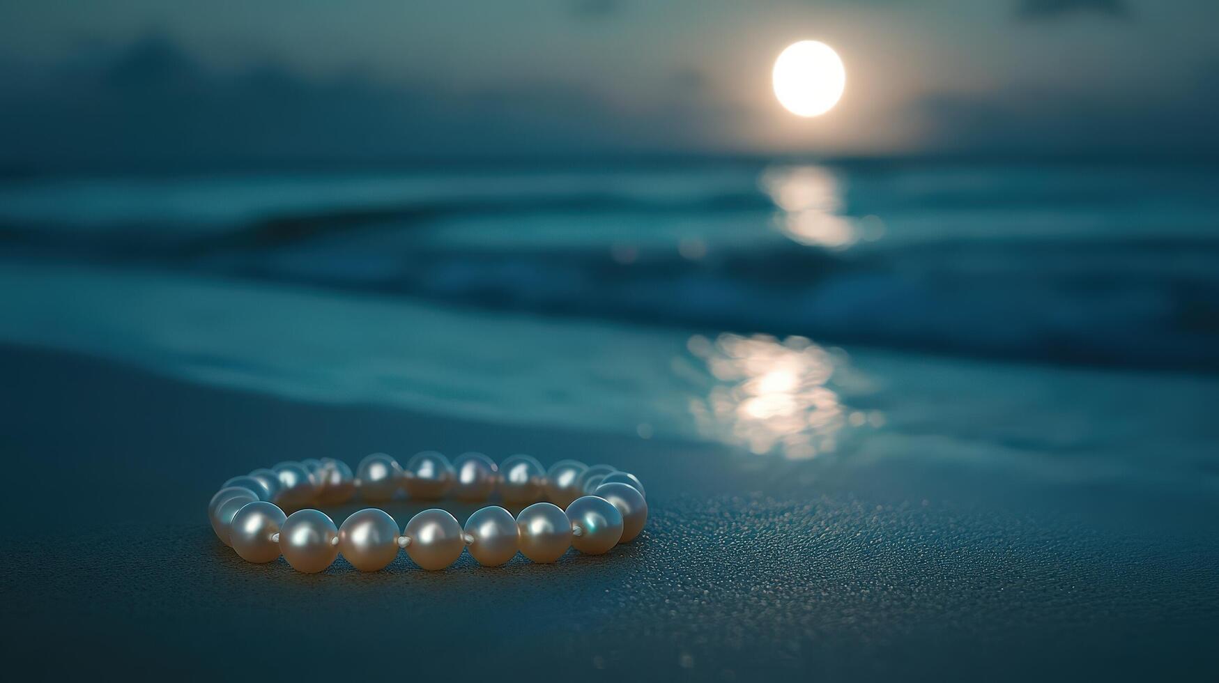 A bracelet with pearls on the beach at night photo
