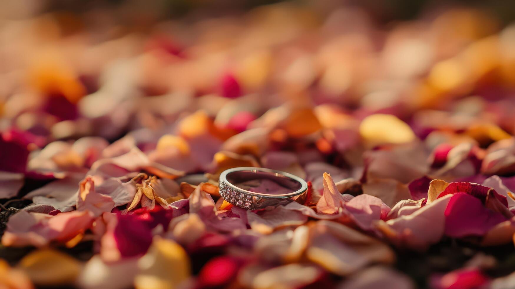 Wedding ring on petals photo