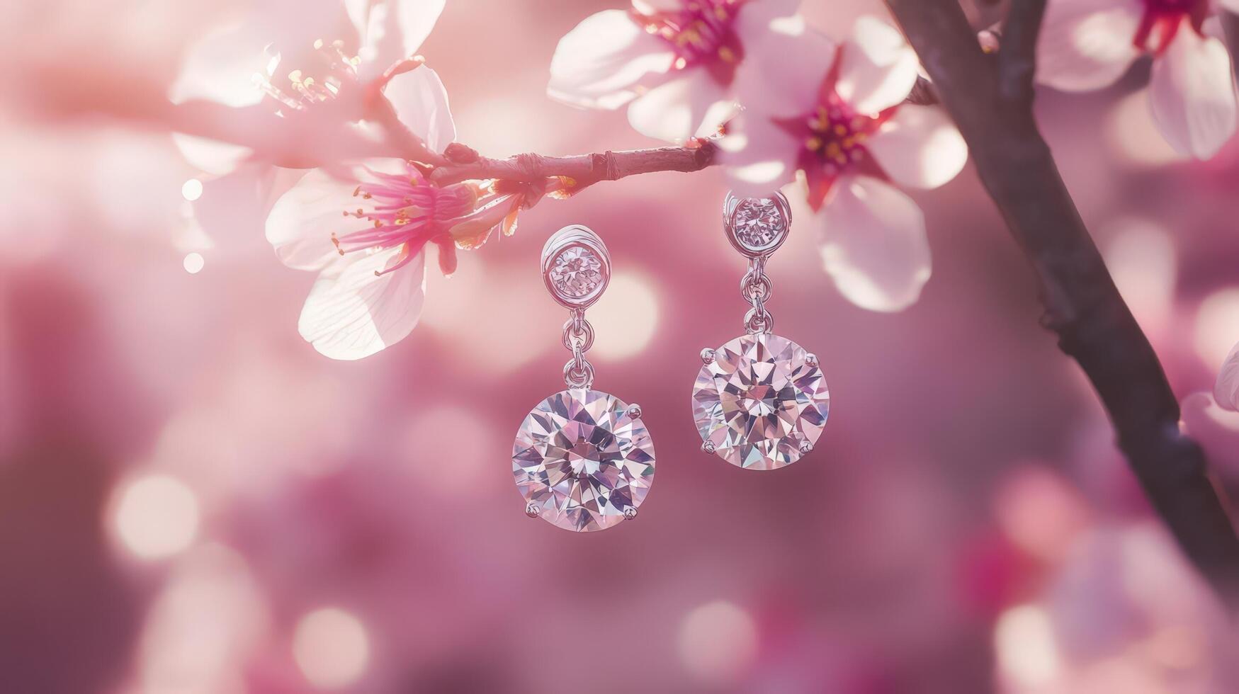 Diamond earrings on a cherry blossom branch photo