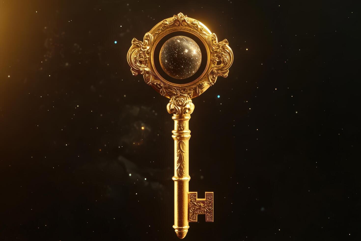 Golden key with a mirror in the center photo