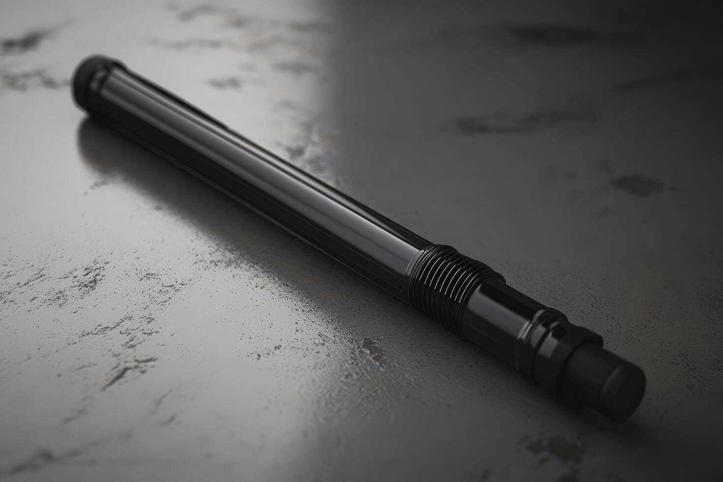Sleek Black Cylindrical Object Rests On Dark Surface photo