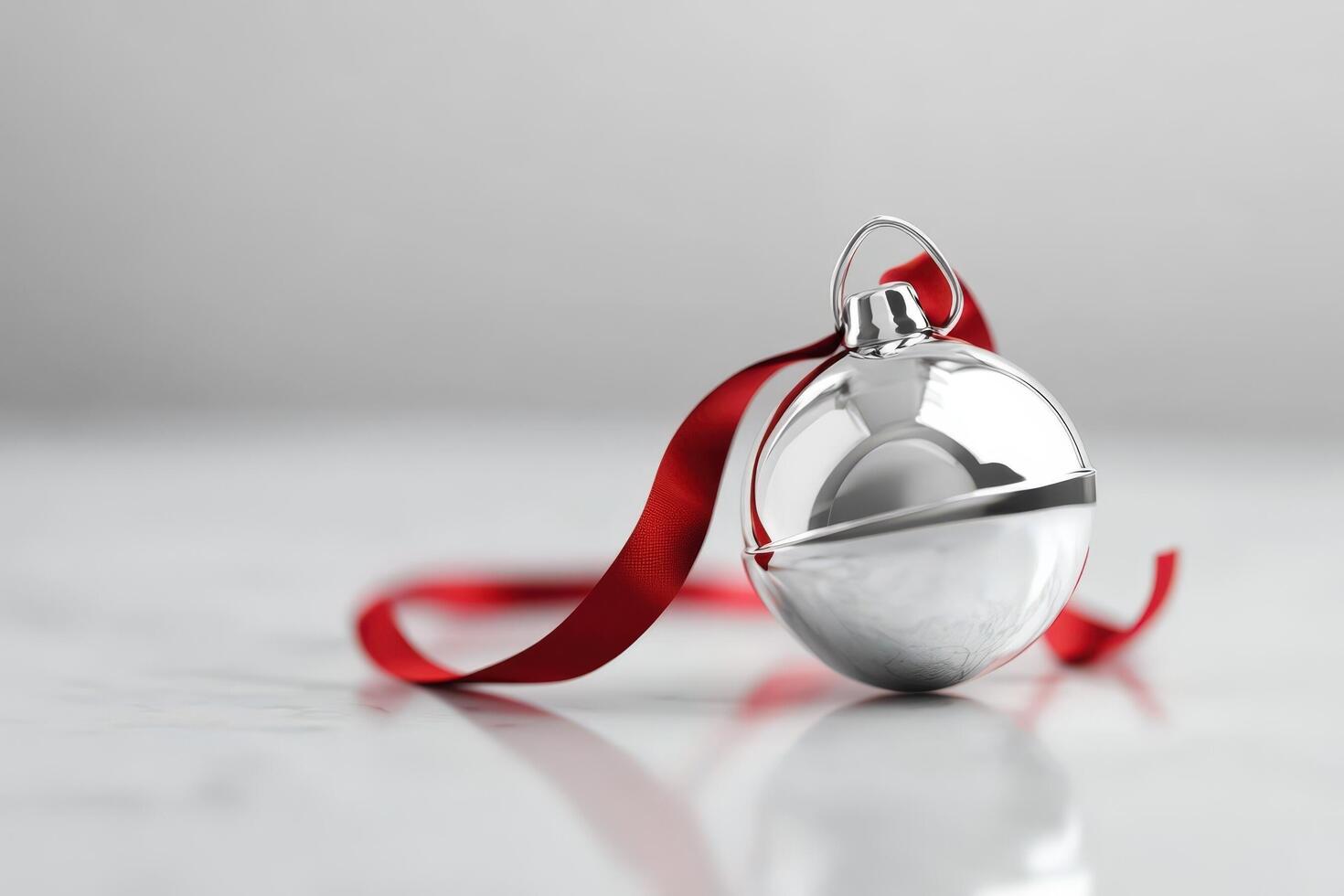 Silver Christmas bell ornament with red ribbon photo