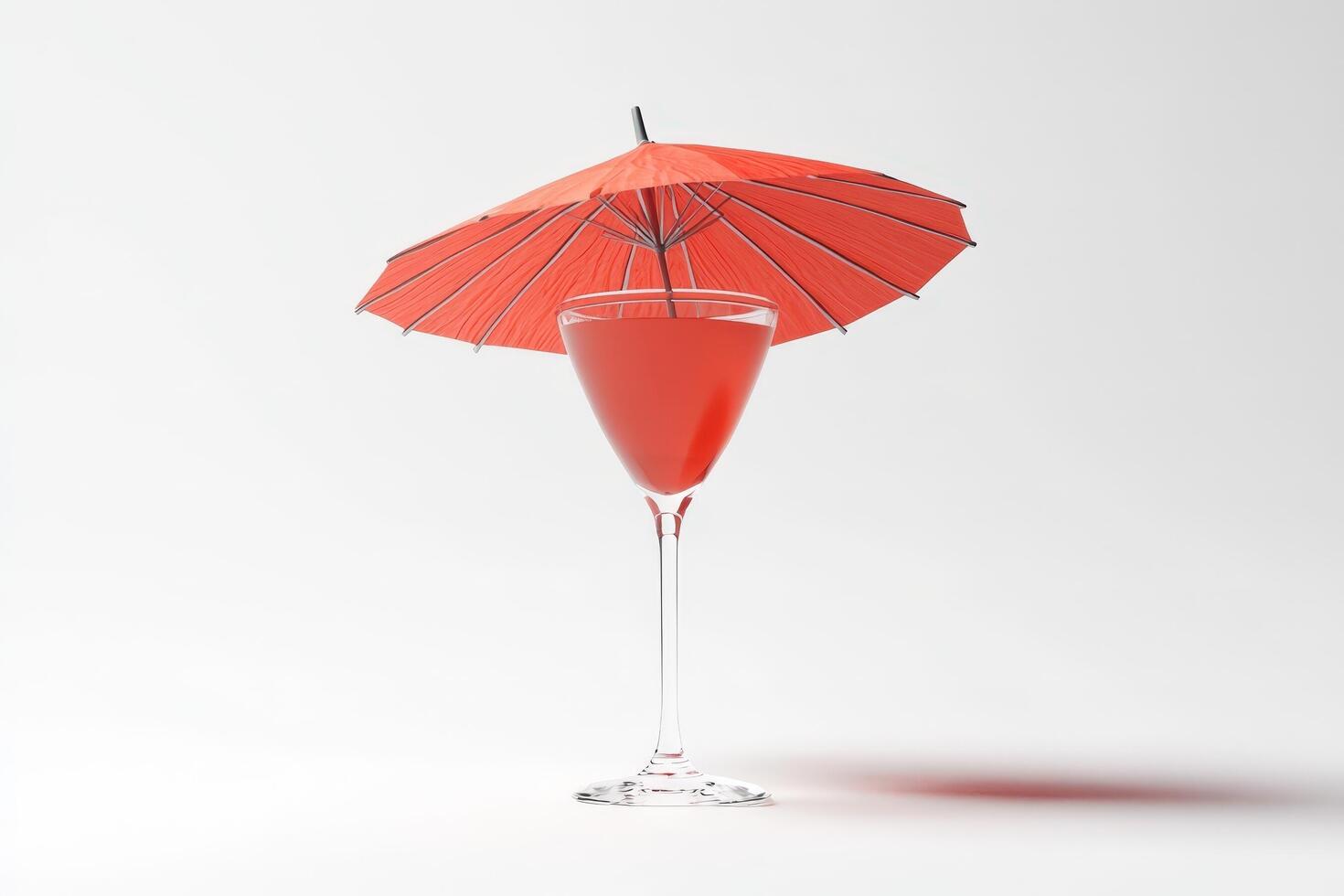 A refreshing red cocktail garnished with a small orange umbrella photo