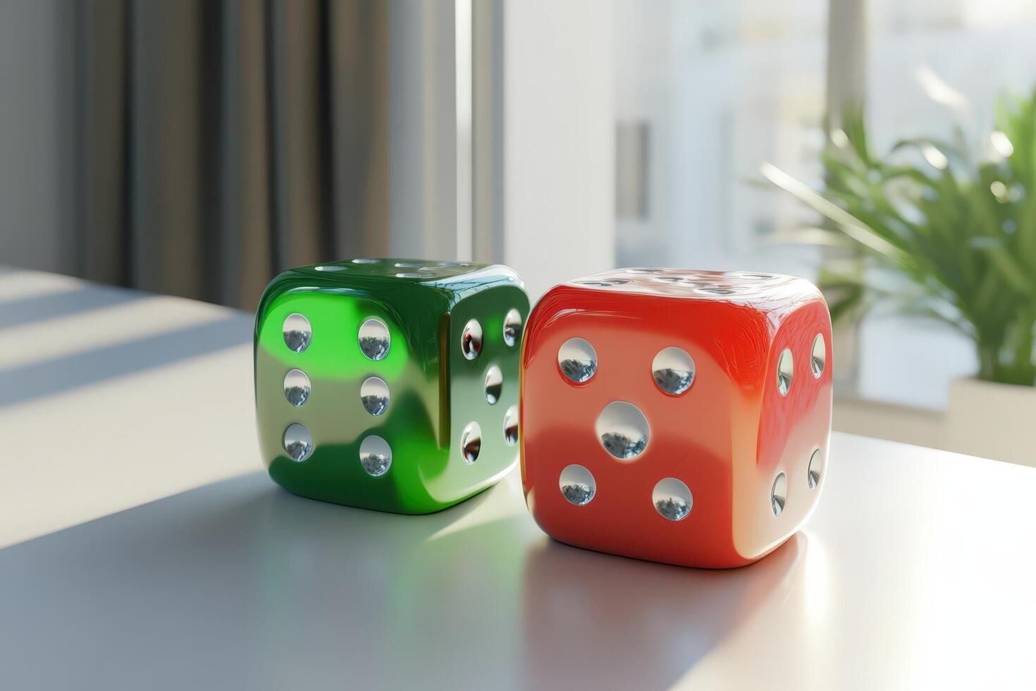 Two Shiny Dice Resting On A White Surface photo