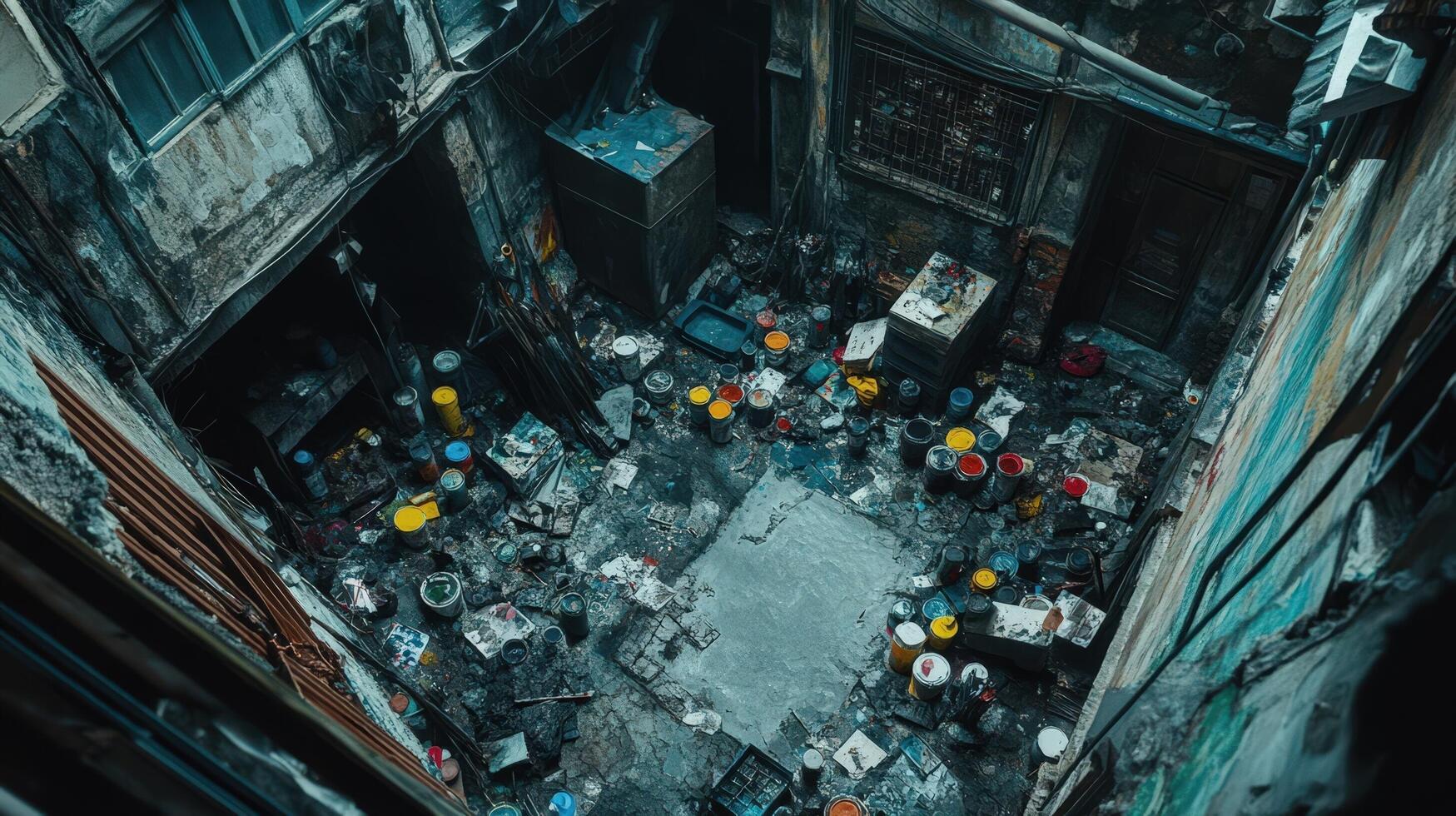 Abandoned Artists Studio Filled With Paint Cans photo