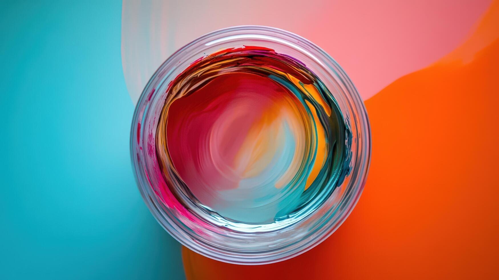 Vibrant Swirls of Paint in a Glass Container photo