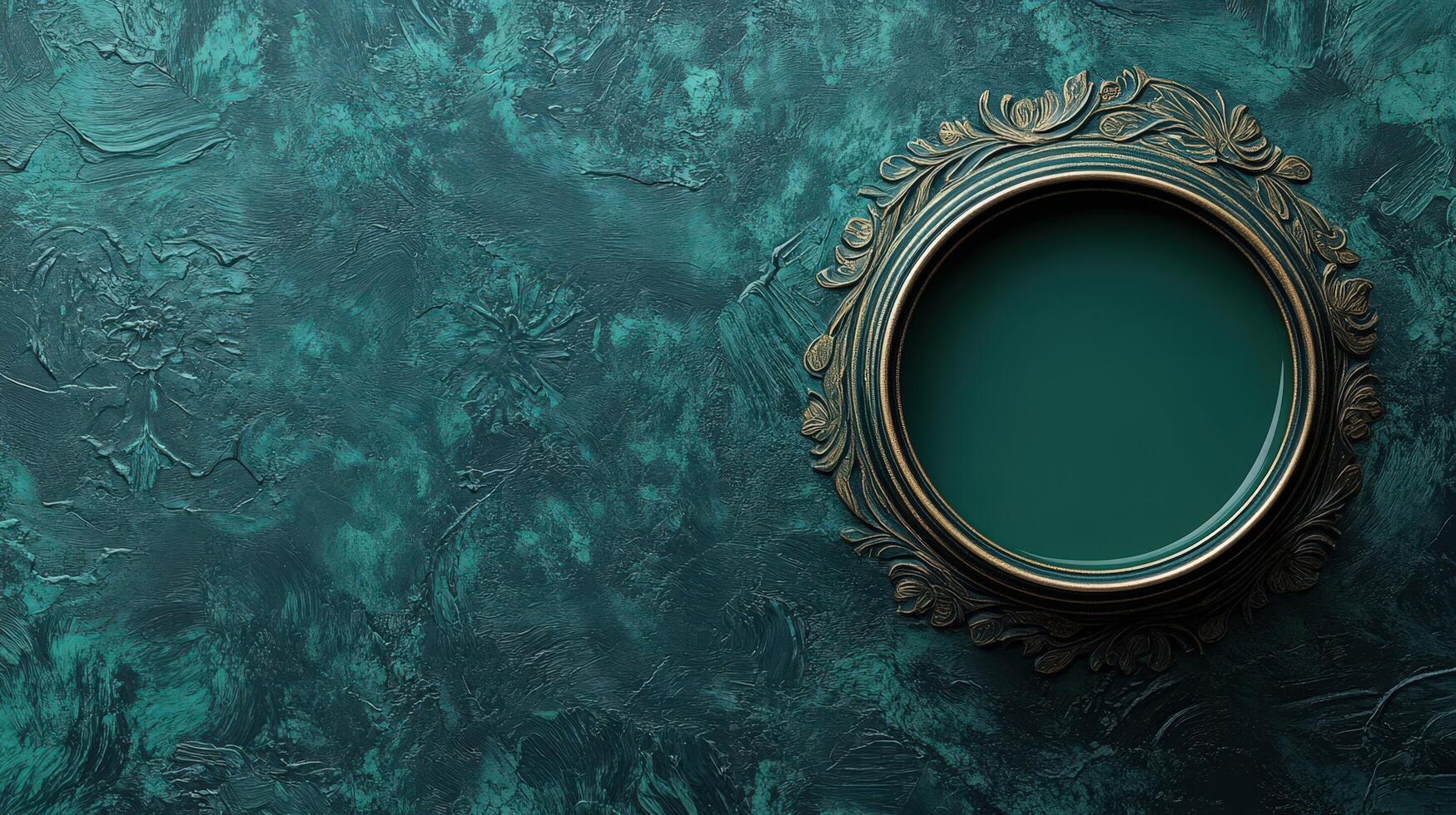Ornate Round Frame on Textured Green Background photo