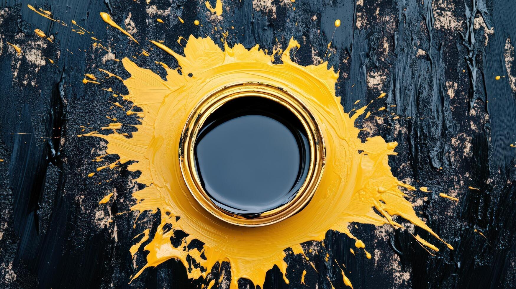 Yellow Paint Splashes Surround a Paint Can photo
