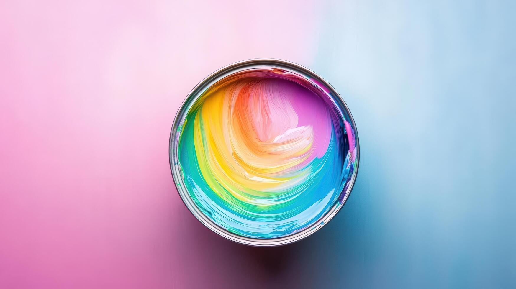 Rainbow Paint Swirl in a Metal Can photo