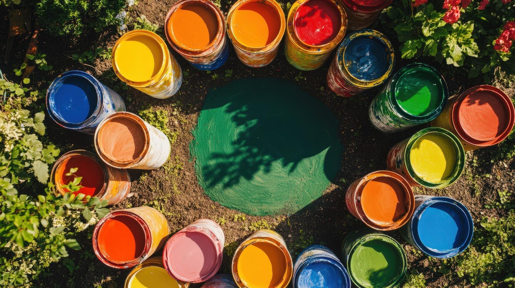 Colorful paint buckets in a circle photo