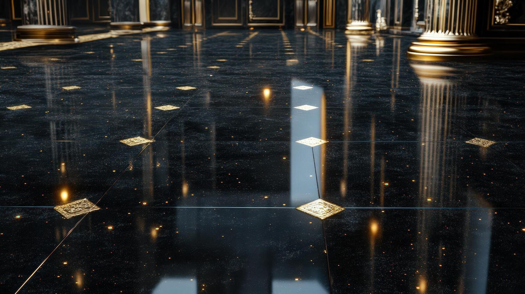 Elegant Black And Gold Floor With Inlaid Designs photo