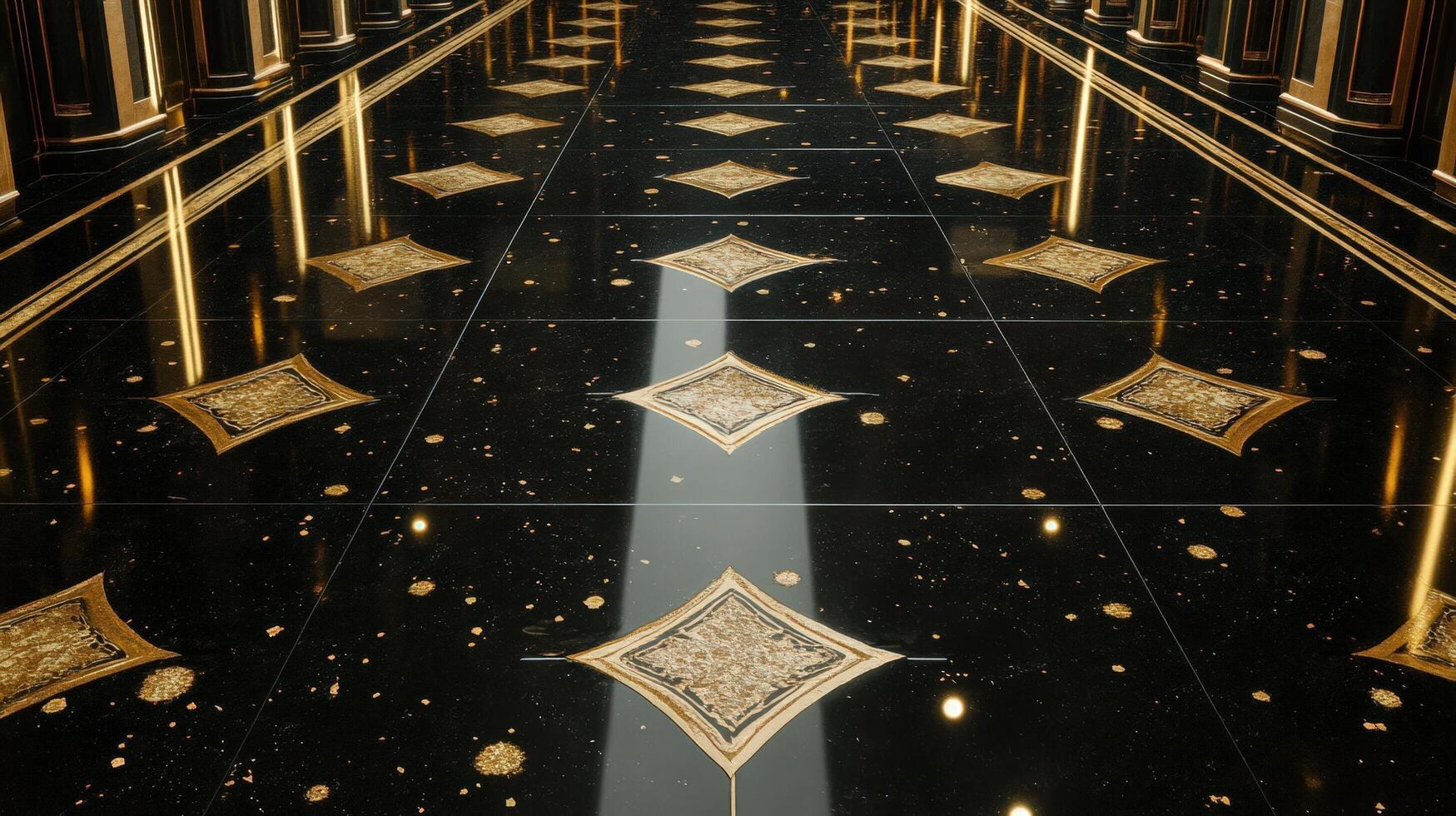 Elegant Black And Gold Floor In A Grand Hallway photo