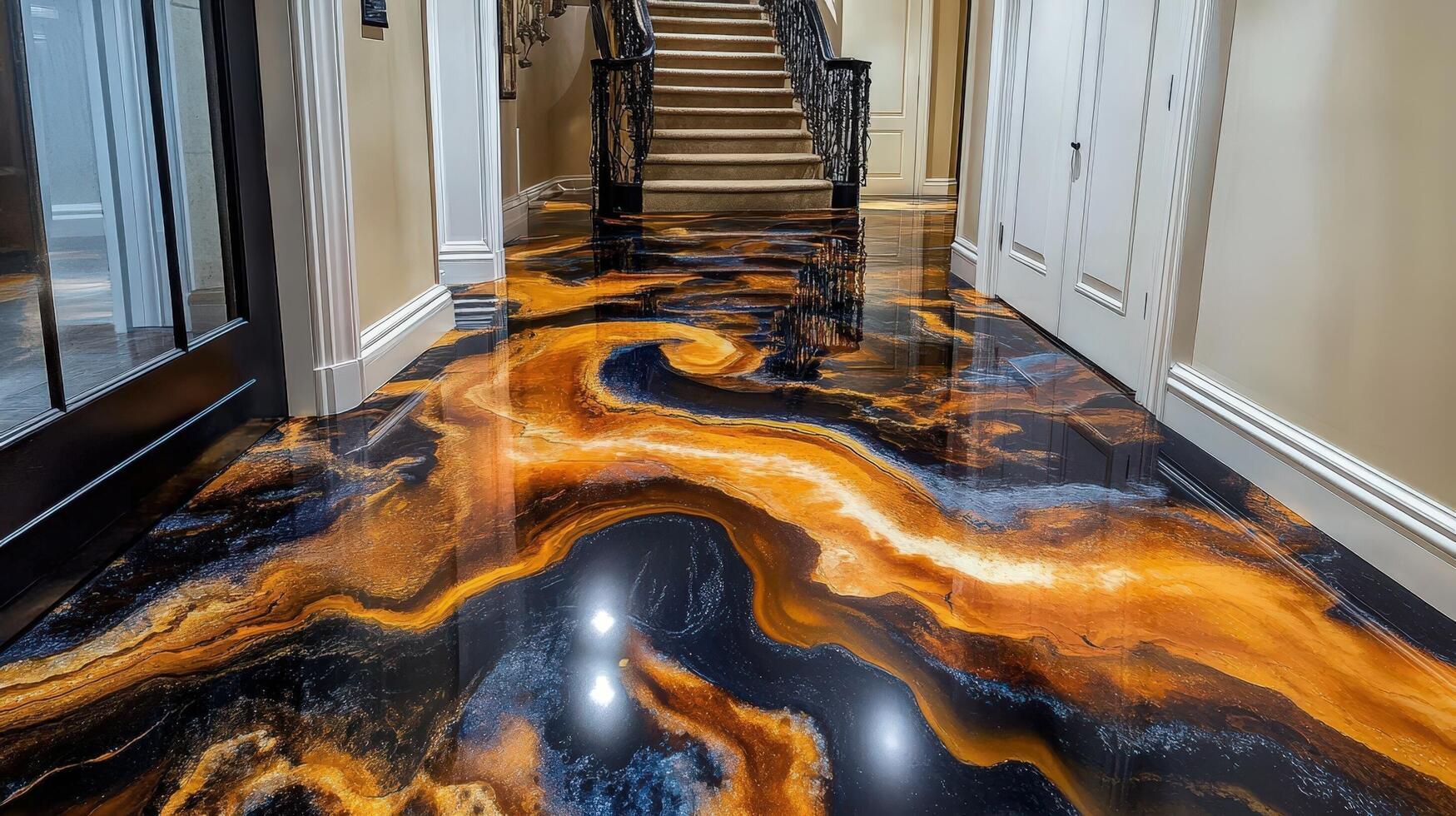Elegant Gold And Black Epoxy Resin Floor Design photo
