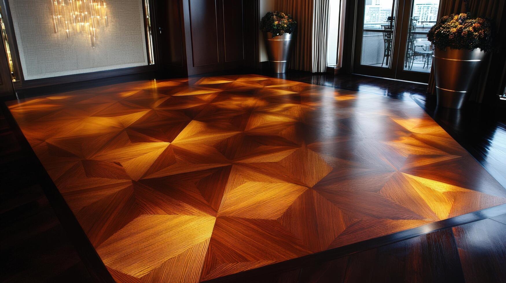 A wooden floor with a geometric pattern photo