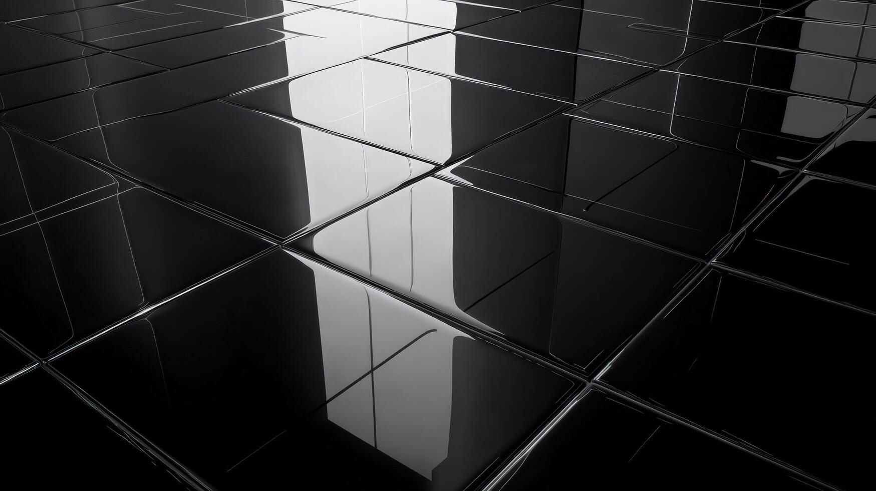 Black and white tile floor with a reflection of the sky photo