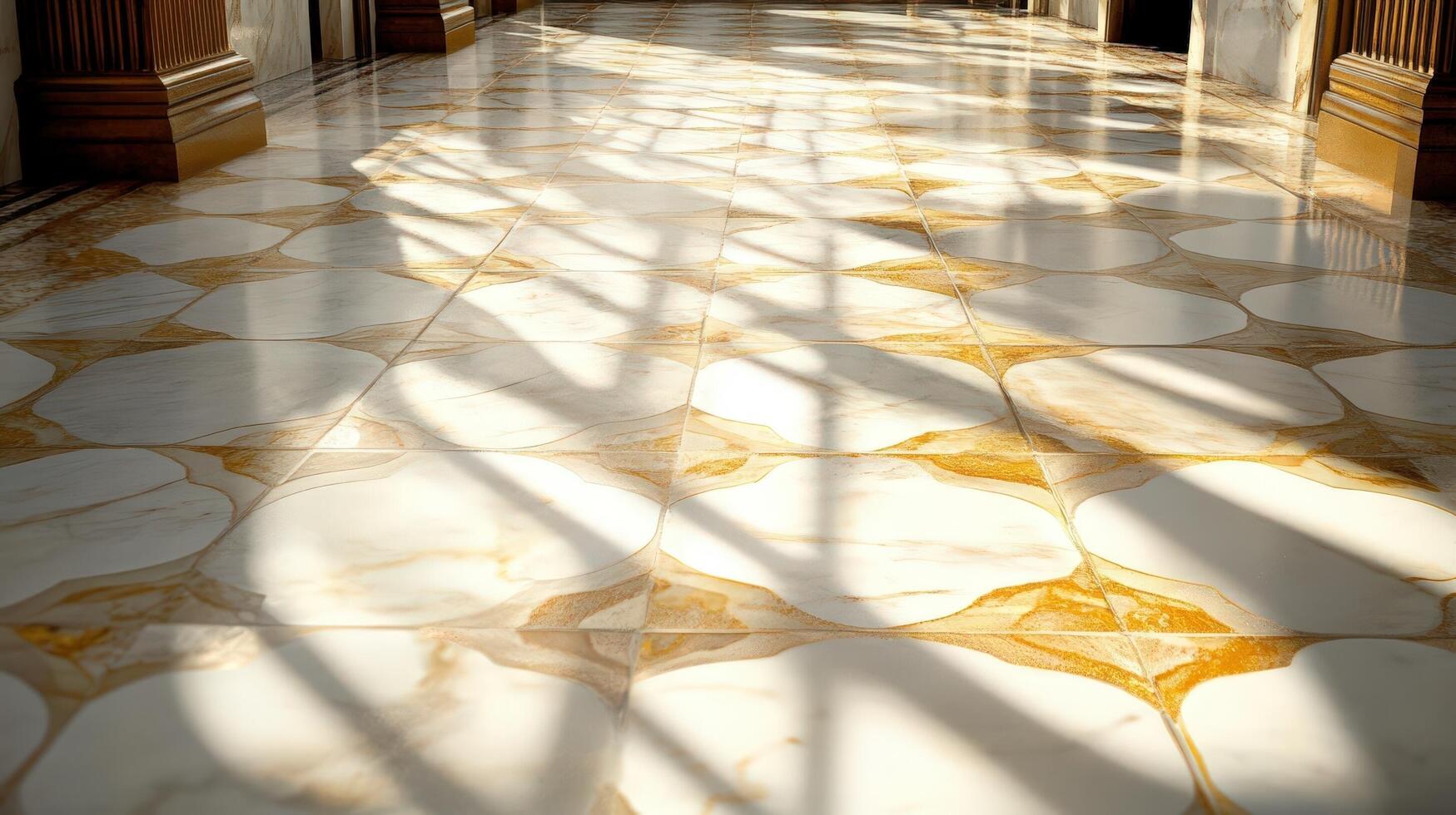 A marble floor with a golden pattern photo