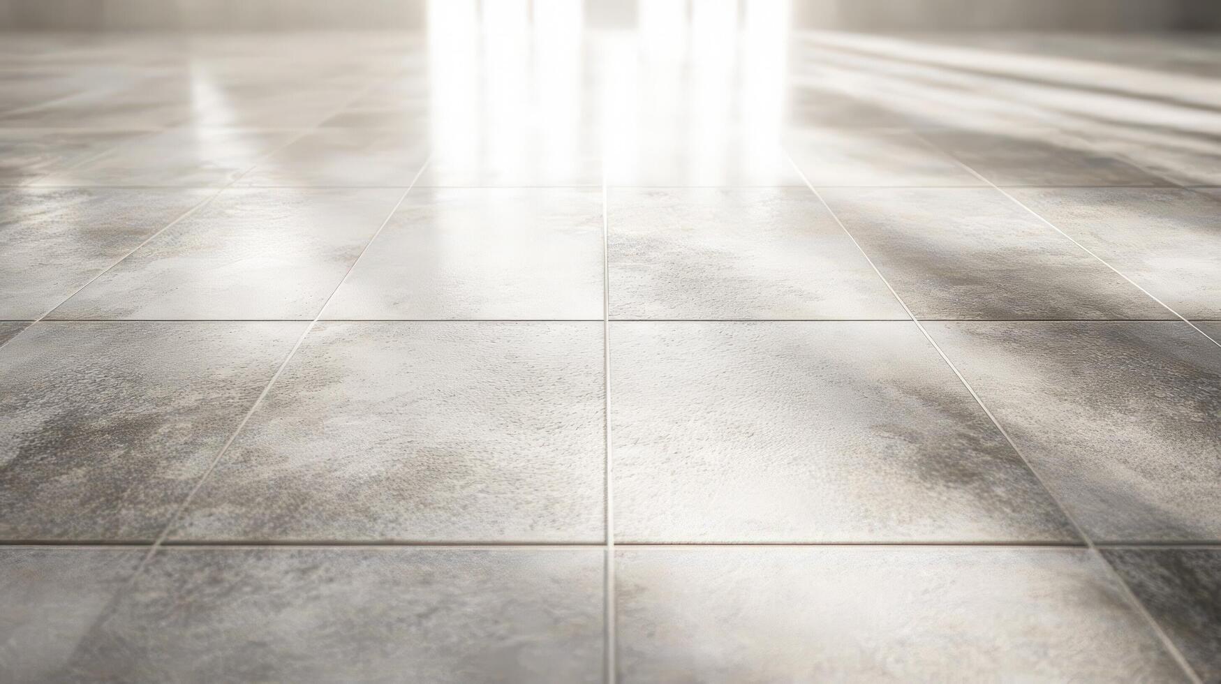 A tiled floor with sunlight shining through the window photo