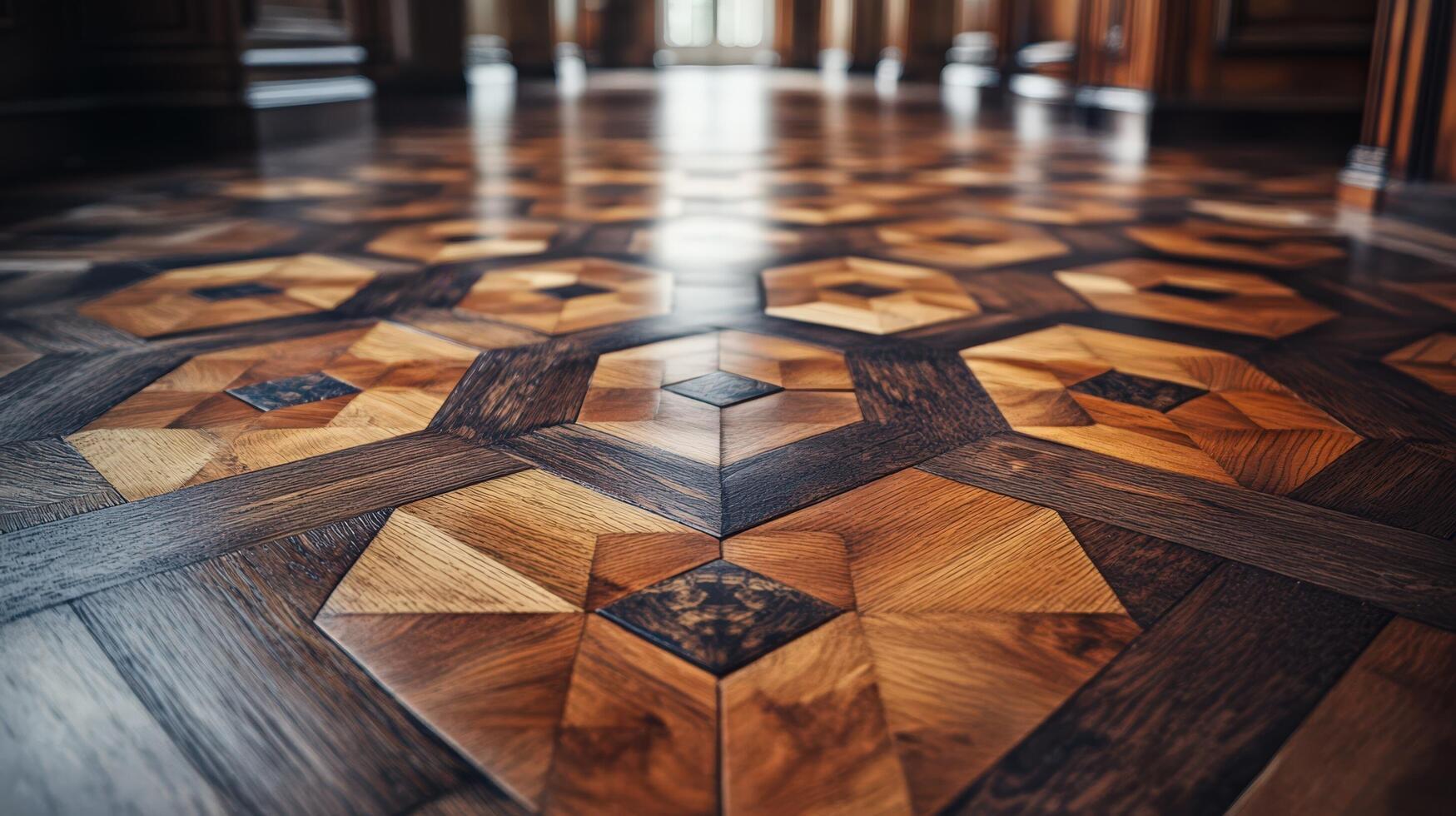 A wooden floor with a pattern of hexagons photo
