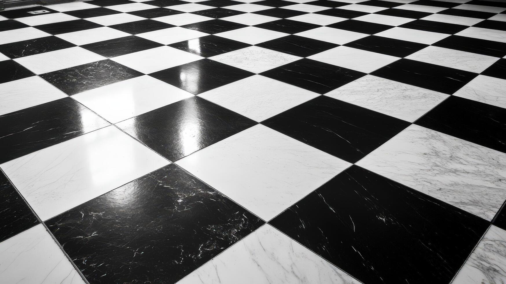Black and white marble floor with a black and white checkered floor photo