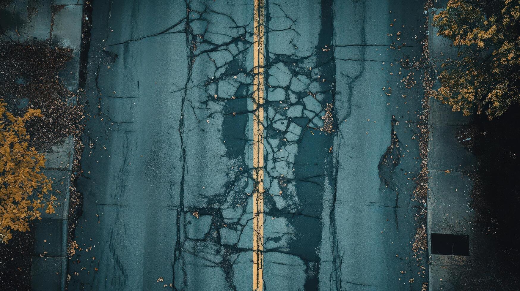 An aerial view of a road with cracks in it photo