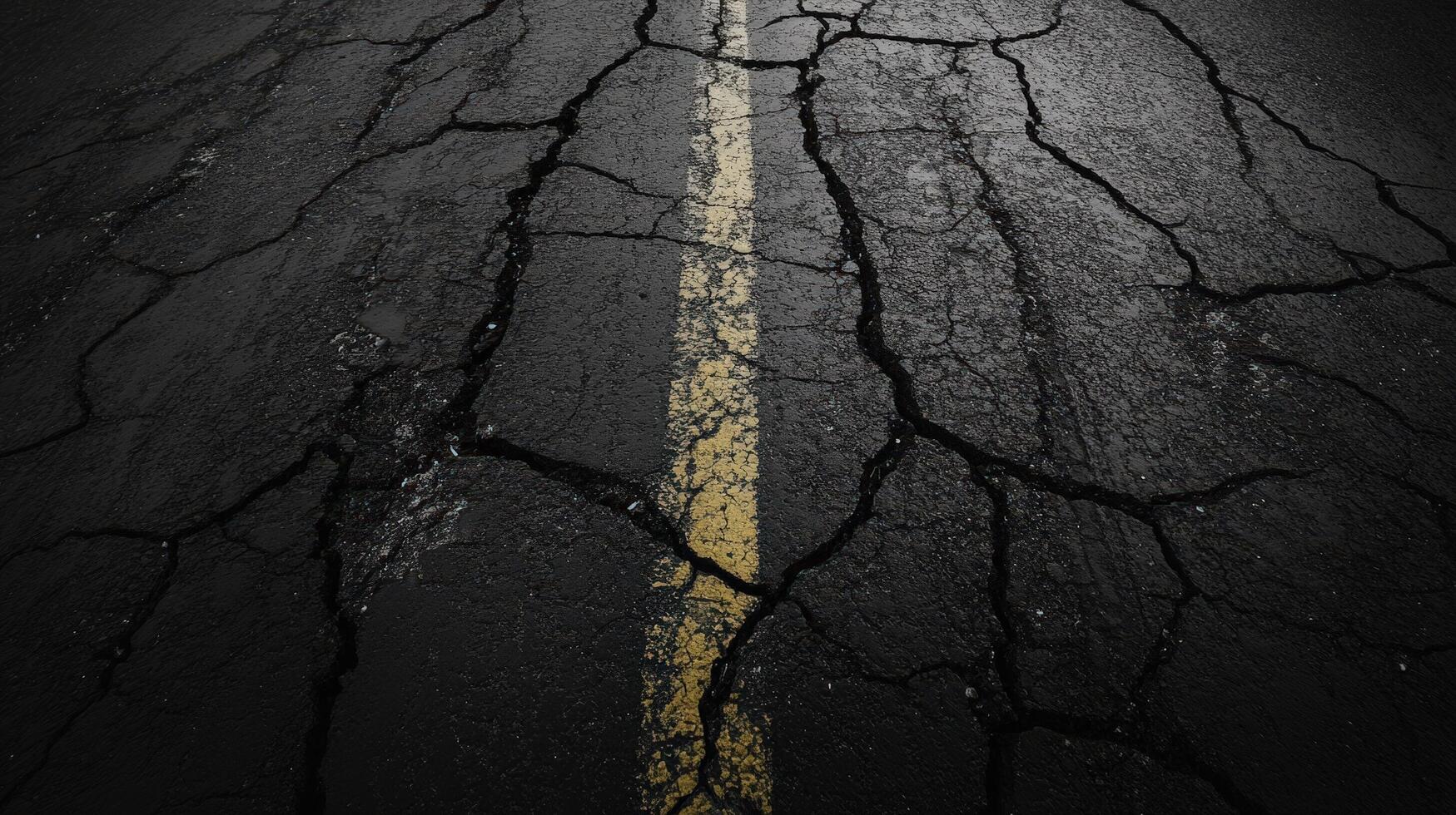 An empty asphalt road with cracks and cracks photo