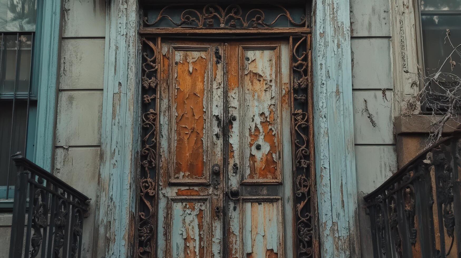 Weathered Doorway With Intricate Metalwork Detailing photo