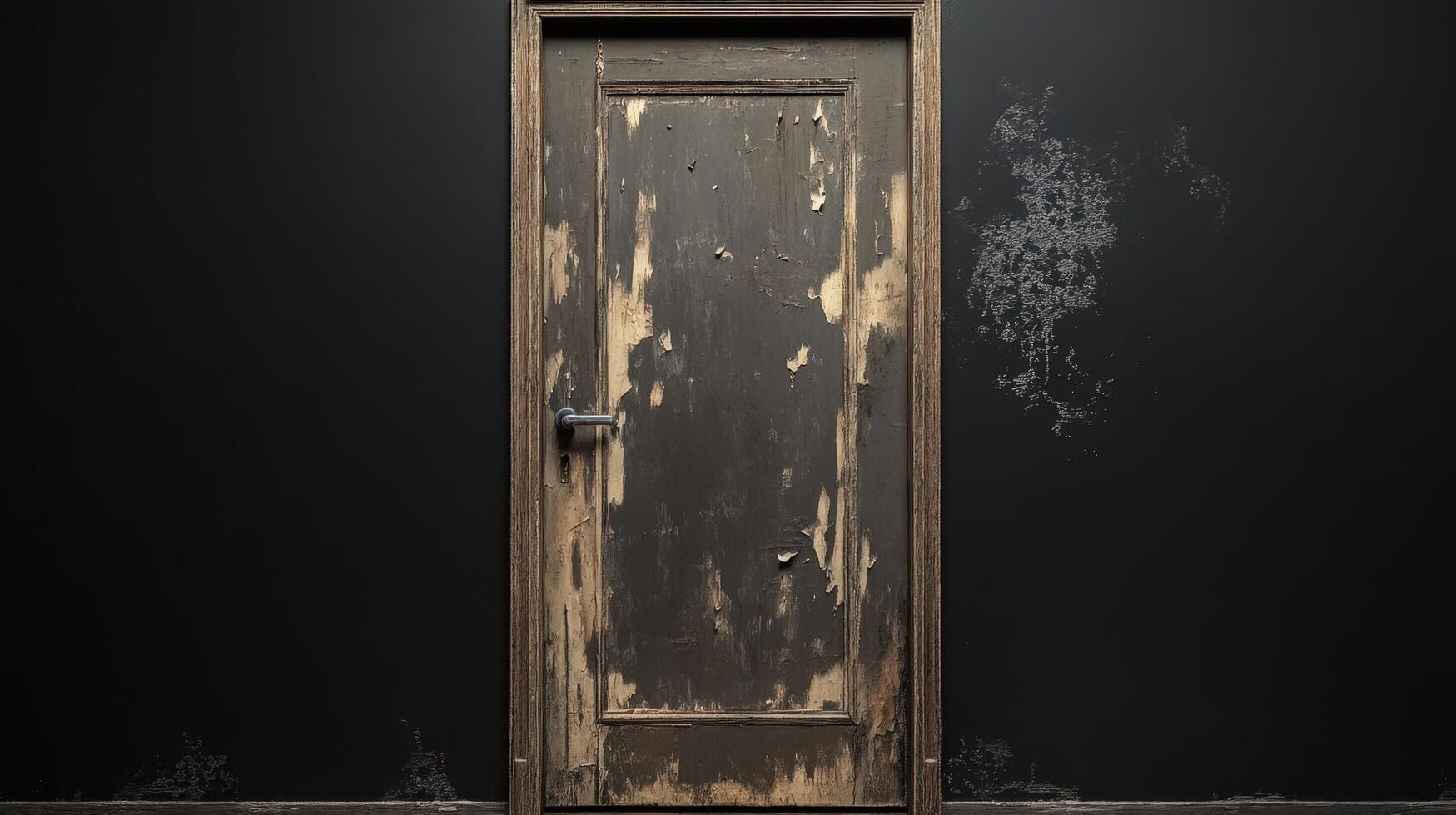 Old Weathered Door in a Dark Room Setting photo