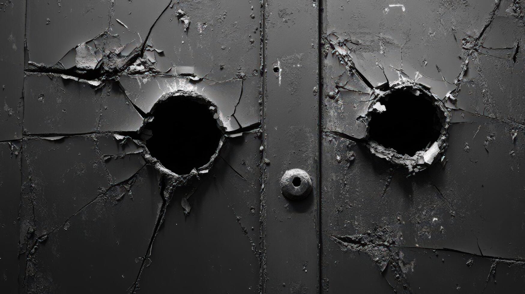 Damaged Metal Surface Showing Two Large Holes photo