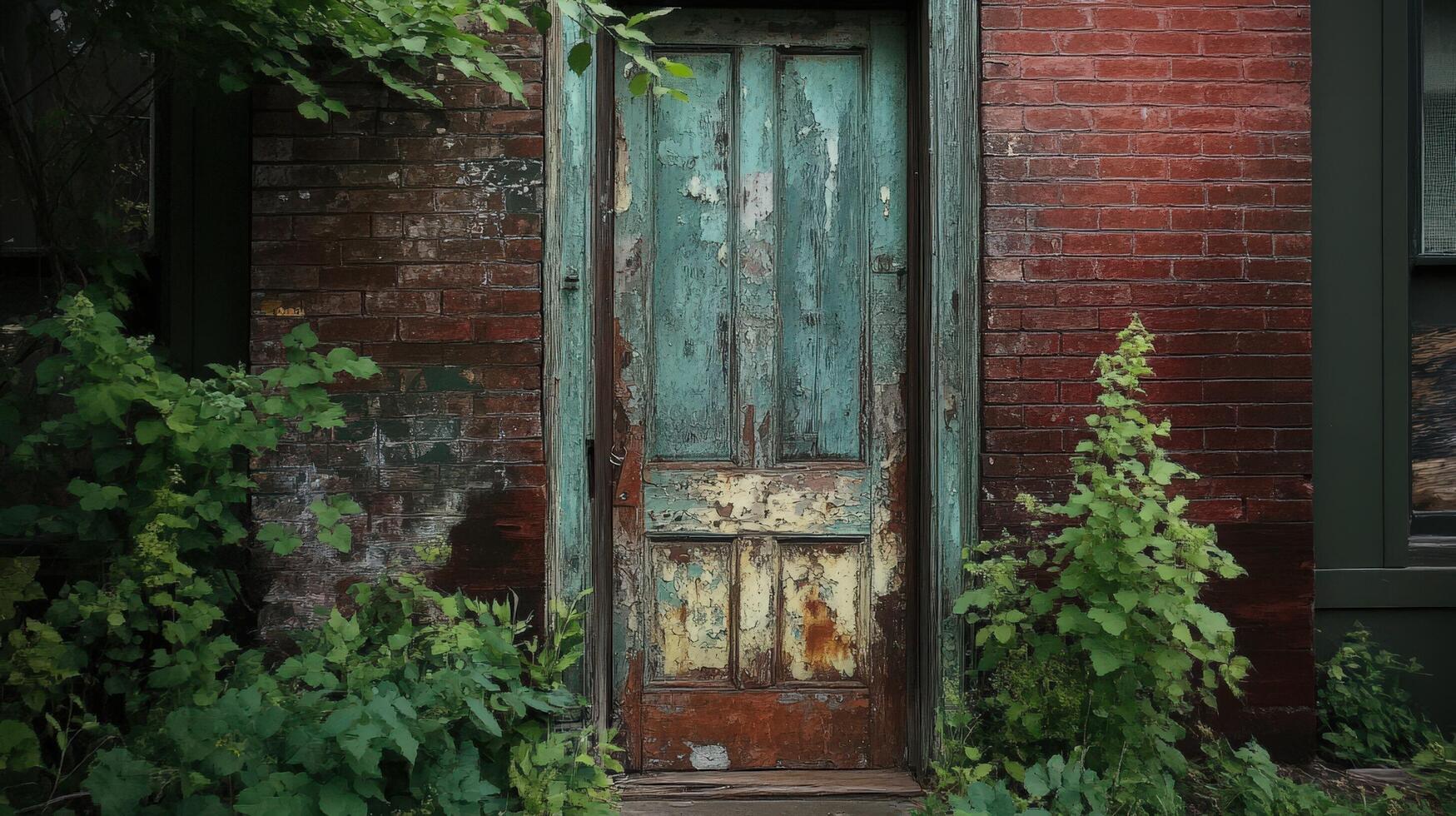 Weathered Door in an Old Brick Building photo