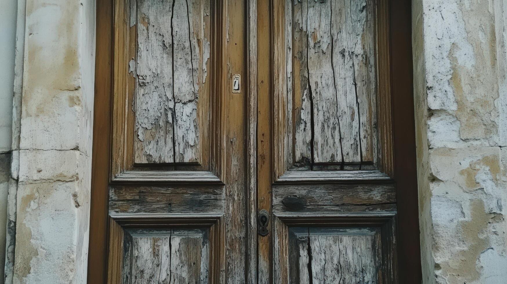 Weathered Wooden Door in Old Building Frame photo
