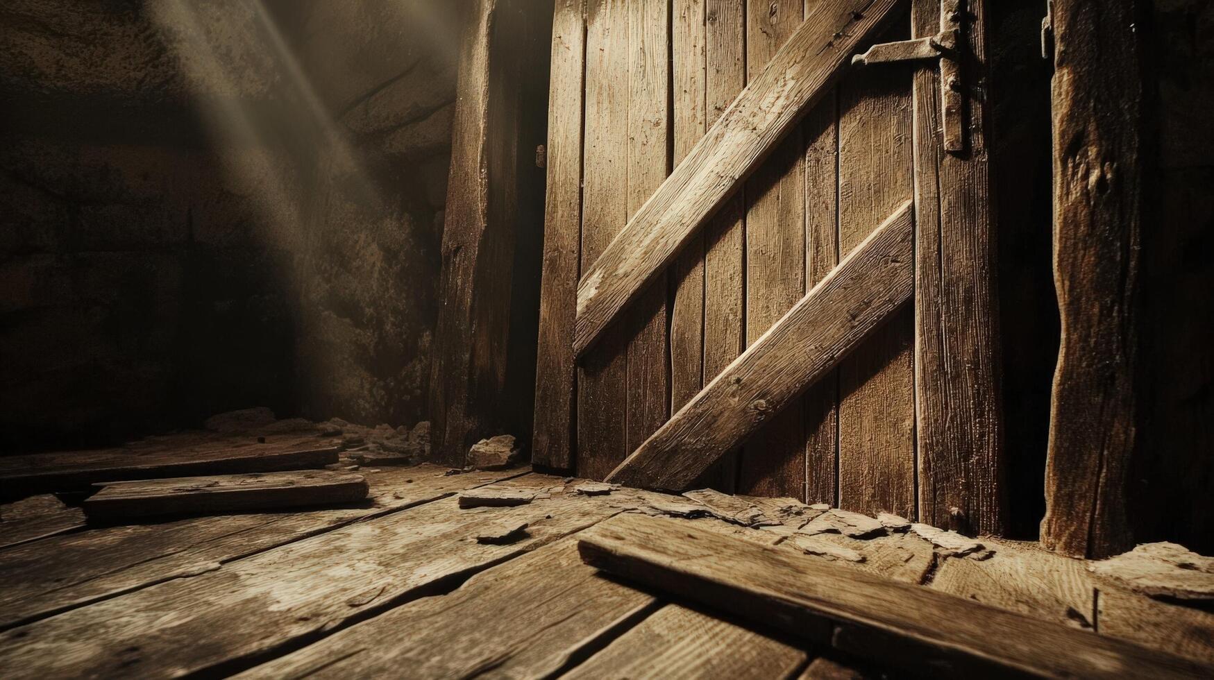 Dusty Old Wooden Doorway and Weathered Floor photo