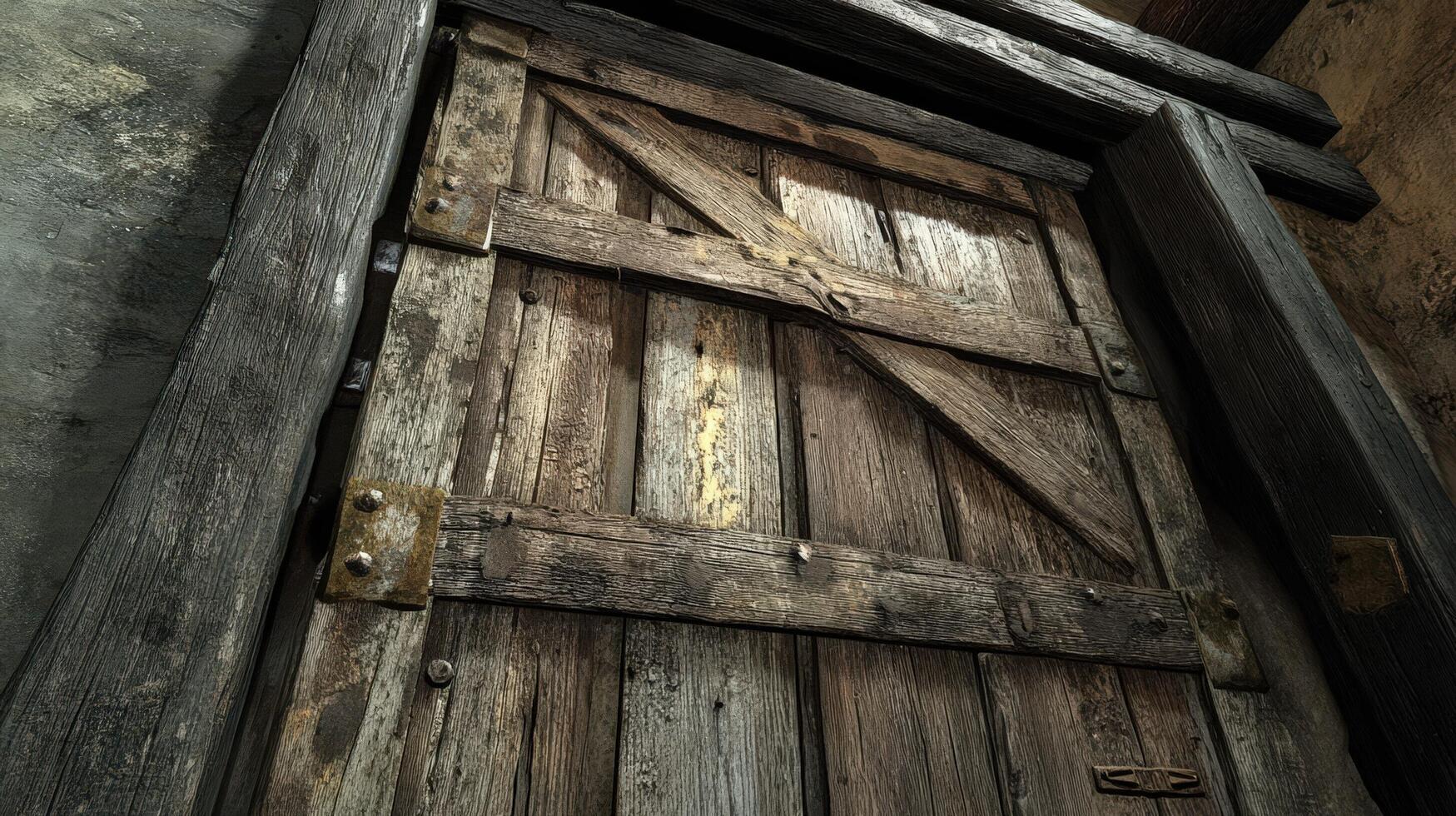 Aged Wooden Door Frame Detail Rustic Texture photo