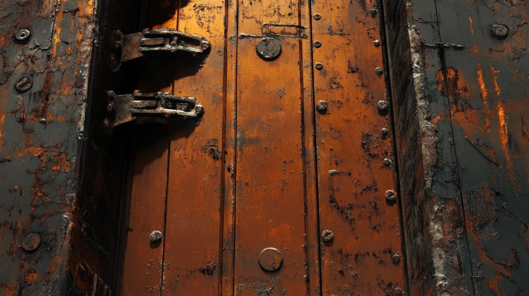 Rusted Metal Panel With Hinges and Rivets photo