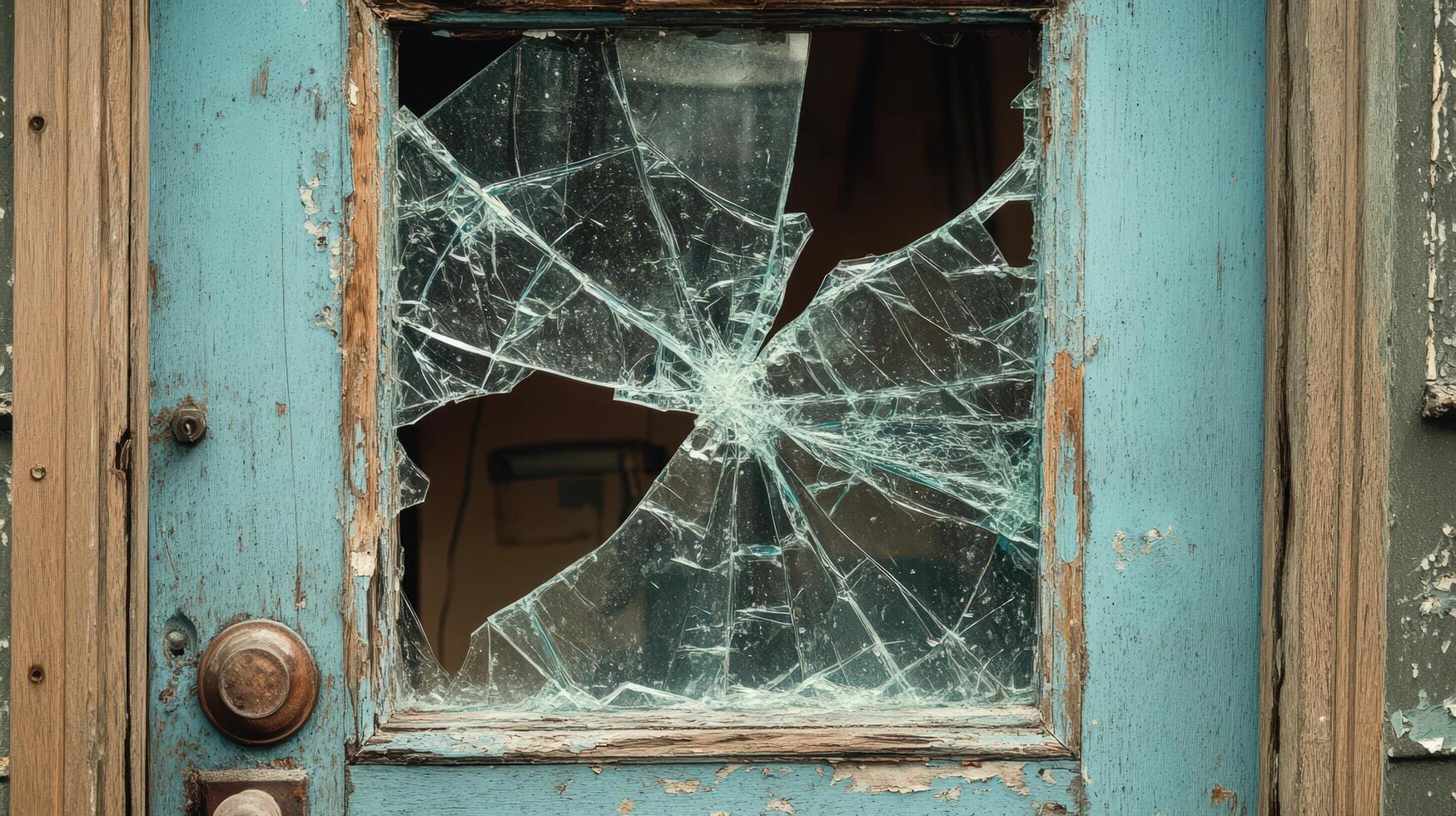 Broken Window Pane in Old Weathered Door photo