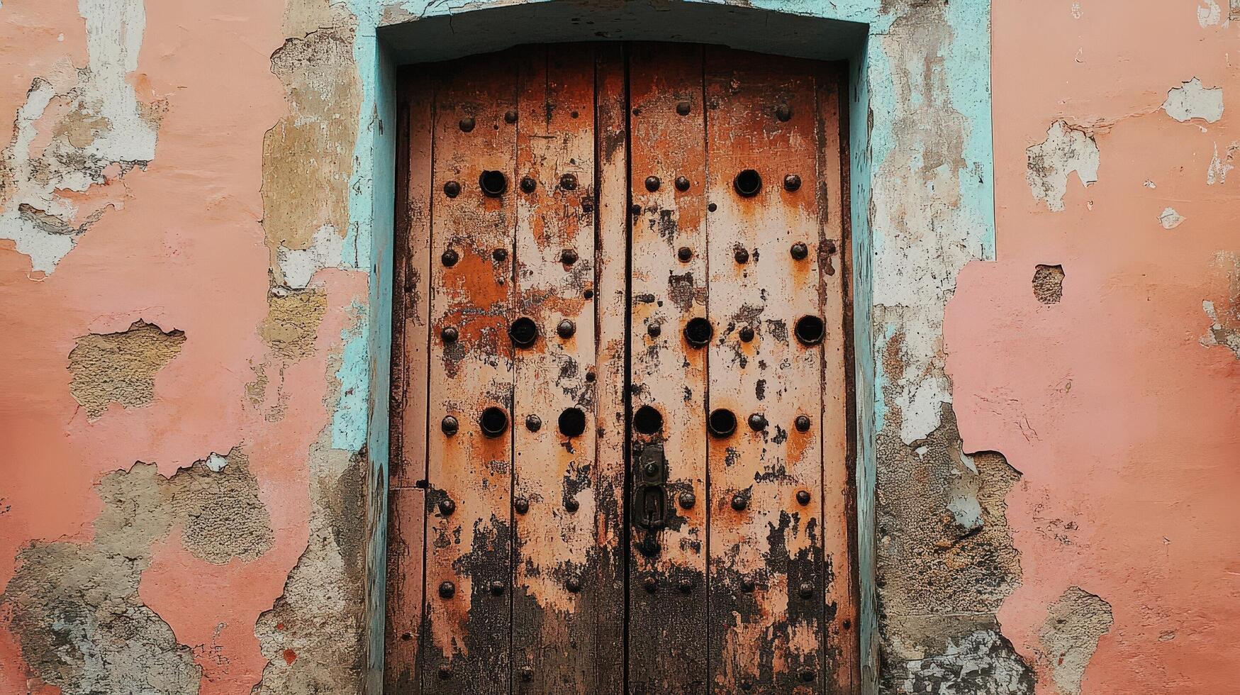 An old wooden door in a dilapidated building photo