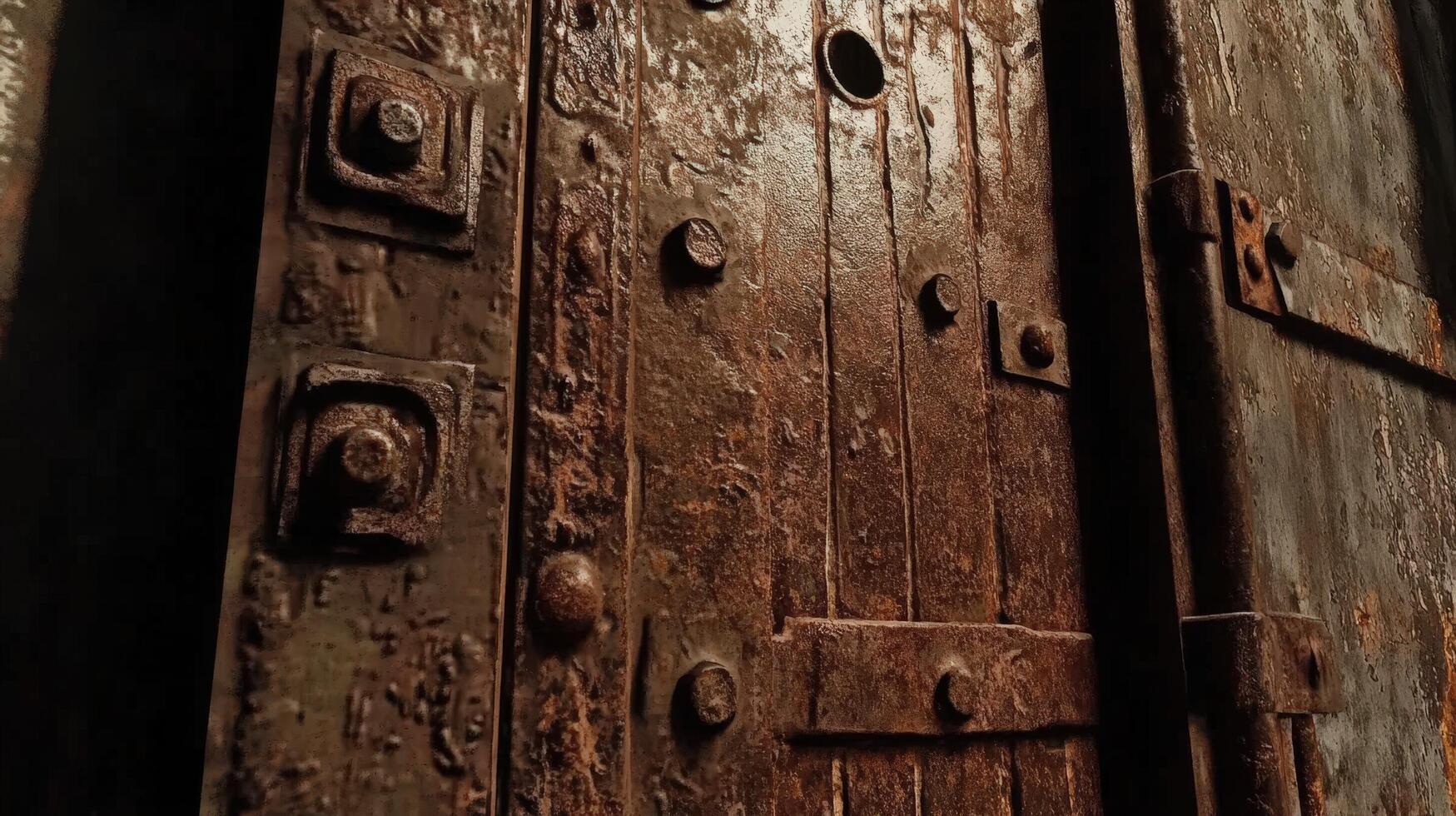 Rusted Metal Door With Aged Hardware Details photo