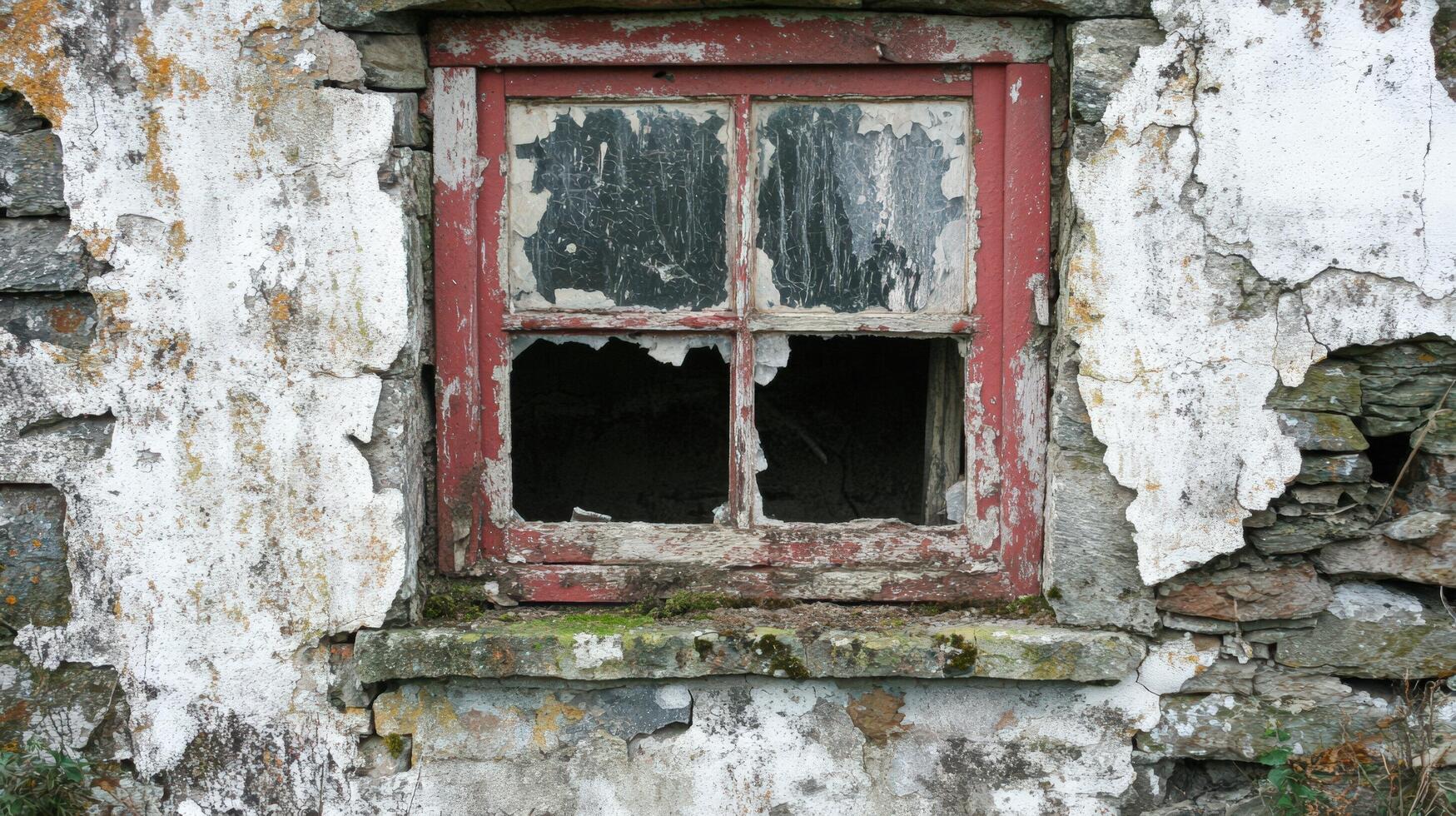 Ruined Window in a Decaying Stone Building photo