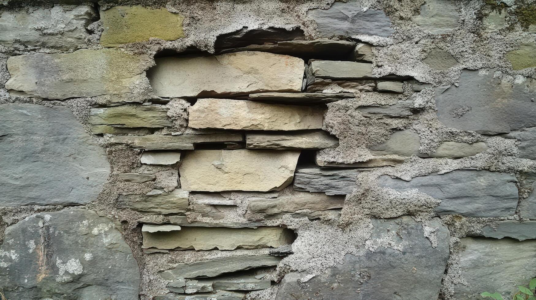 Weathered Stone Wall Texture Showing Irregular Layering photo