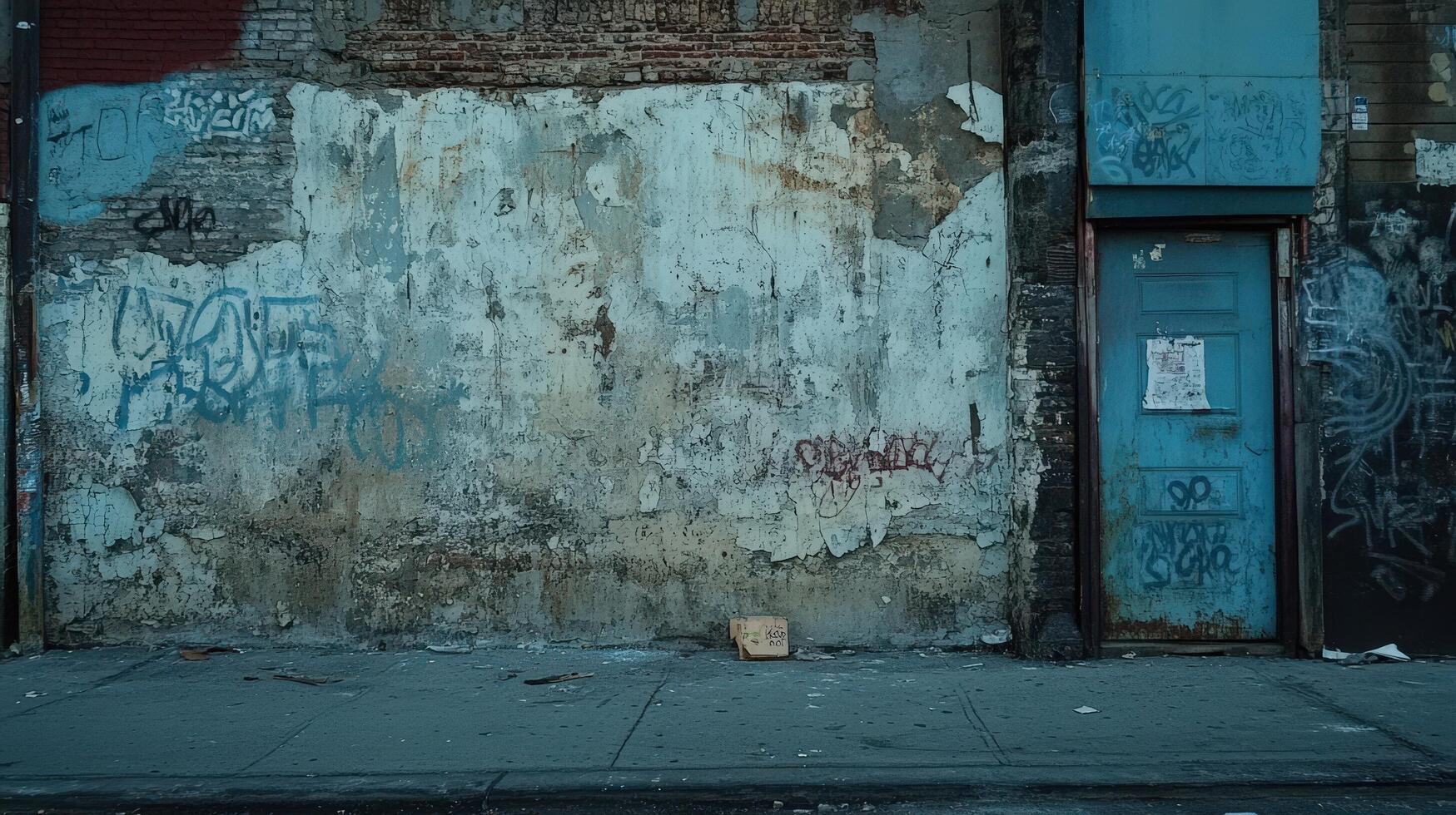 Weathered Wall Urban Scene Featuring Graffiti And A Door photo