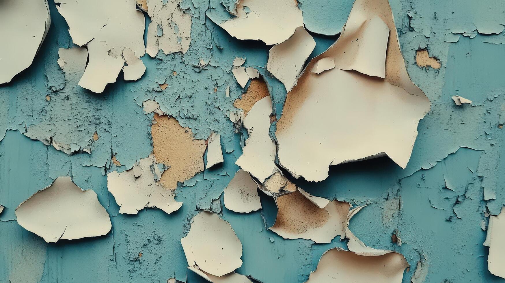 Peeling Paint Reveals Aged Blue Wall Texture photo